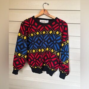 Vintage The Import Workshop sweater 80s colorful snowflake holiday crew sz L EUC